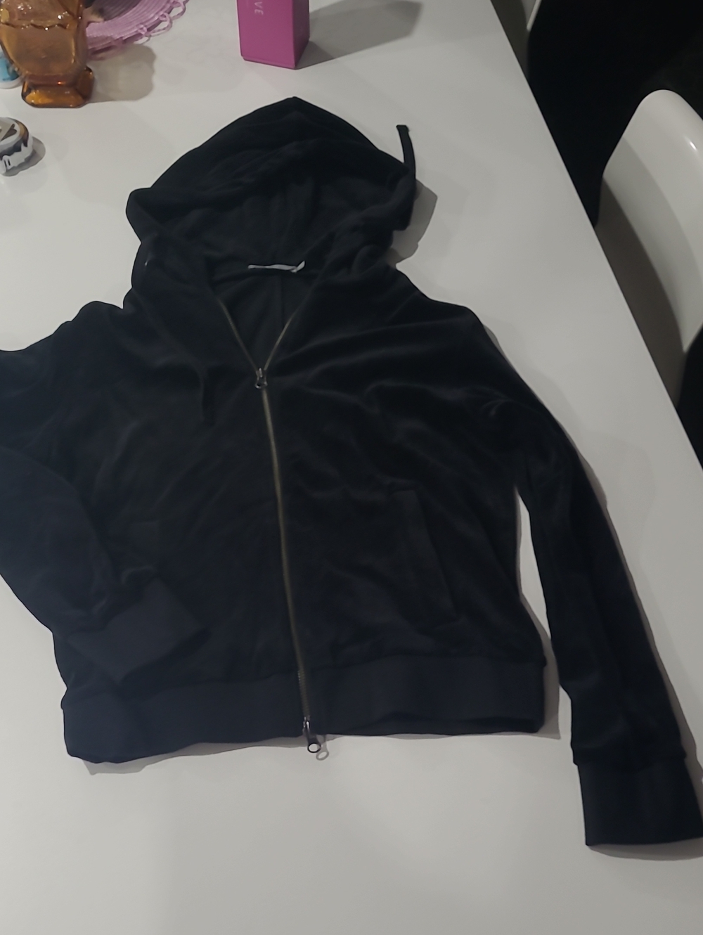 Vince Black Velvet Zip-Up Hoodie Bomber Jacket